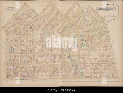 Buffalo, Doppelseite Platte Nr. 8 Karte begrenzt durch Allen St., Main St., Momawk St., 7. St. kartografisch. Atlanten, Karten. 1891. Lionel Pincus und Prinzessin Firyal Map Division. Immobilien , New York (Staat) , zBuffalo Stockfoto