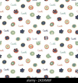 Vektor nahtloses Muster mit Kaktus Draufsicht. Hintergrund in Cartoon-Flat-Stil in ruhigen erdigen Tönen für Textil, Karte, Produkt-Design, Hintergrund, wra Stock Vektor