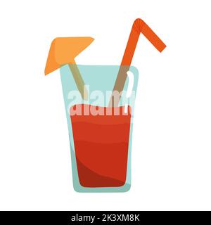 Vektor-Illustration von roten Cocktail mit Cocktail-Regenschirm und Stroh in Cartoon-Flat-Stil. Erfrischende Sommergetränke für Web, Kartengestaltung, Aufkleber Stock Vektor