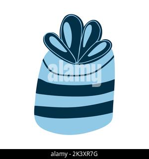 Vektor-Illustration der blauen Geschenkbox in Cartoon-flachen Stil. Handgezeichnete Box mit Schleife für Kinder Design, Karte, Textil Stock Vektor