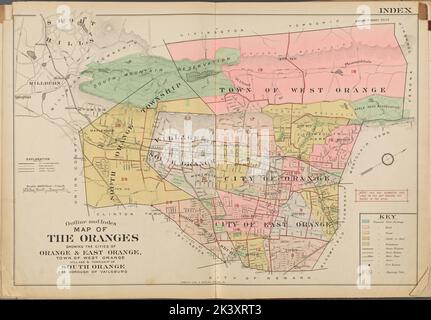 Übersicht und Index. Karte der Orangen mit den Städten Orange & East Orange, West Orange, South Orange und Vailsburgh. Atlanten, Karten, Katasterkarten. 1904. Lionel Pincus und Prinzessin Firyal Map Division. Essex County (N.J.), Immobilien , New Jersey , Essex County (N.J.) Stockfoto