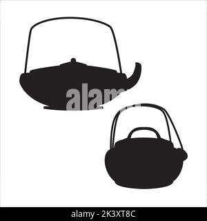 Vektor-Set Von Teekannen Silhouetten Illustration Isoliert Auf Weißem Hintergrund Stock Vektor