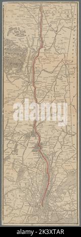 Route der Dampfgarer der Tageslinie Albany & New York Karte des Hudson River von New York nach Albany mit der kartografischen Darstellung der Route der Dampfgarer der Tageslinie Albany und New York. Karten. 1880. Lionel Pincus und Prinzessin Firyal Map Division. Hudson River Day Line, Steamboat Lines , Hudson River (N.Y. und N.J.), River Dampfer , Hudson River (N.Y. und N.J.), Hudson River (N.Y. und N.J.), Hudson River Valley (N.Y. und N.J.) Stockfoto