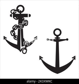 Vektor-Set Von Anker Silhouetten Illustration Isoliert Auf Weißem Hintergrund Stock Vektor
