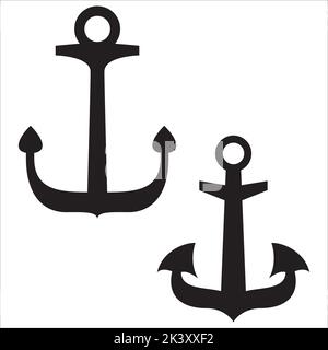 Vektor-Set Von Anker Silhouetten Illustration Isoliert Auf Weißem Hintergrund Stock Vektor