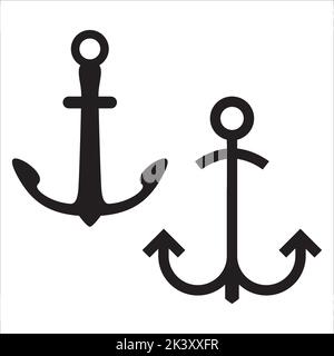 Vektor-Set Von Anker Silhouetten Illustration Isoliert Auf Weißem Hintergrund Stock Vektor