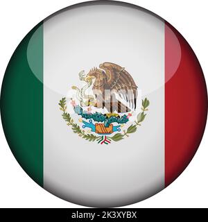 mexiko Flagge in glänzenden runden Knopf der Ikone. mexiko Emblem isoliert auf weißem Hintergrund. Nationales Konzeptschild. Unabhängigkeitstag. Vektorgrafik. Stock Vektor