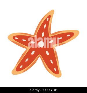 Vektor-Illustration von niedlichen roten Seestern in Cartoon kindisch flachen Stil. Kleines Wassertier für Web-, Karten- und Textildesign, Aufkleber Stock Vektor