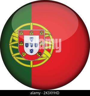portugal Flagge in glänzenden runden Knopf der Ikone. portugal Emblem isoliert auf weißem Hintergrund. Nationales Konzeptschild. Unabhängigkeitstag. Vektorgrafiken Stock Vektor