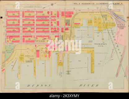 Hudson County, V. 2, Doppelseite Platte Nr. 7 Karte begrenzt durch Park Ave., Hudson River, 10. St. kartografisch. Atlanten, Karten. 1908 - 1909. Lionel Pincus und Princess Firyal Map Division. Jersey City (N.J.), Hudson County (N.J.) Stockfoto