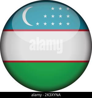 usbekistan Flagge in glänzenden runden Knopf der Ikone. usbekistan Emblem auf weißem Hintergrund isoliert. Nationales Konzeptschild. Unabhängigkeitstag. Vektorillust Stock Vektor