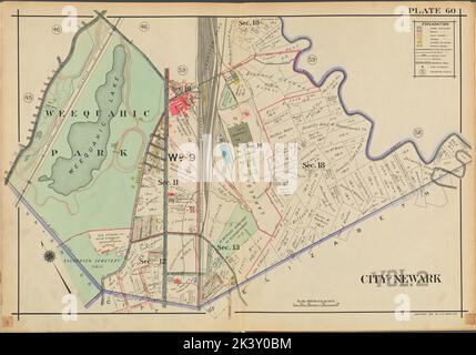 Newark, V. 2, Doppelblatt-Plakette Nr. 60 Karte Stadt Newark kartografisch. Atlanten, Karten. 1911-12. Lionel Pincus und Princess Firyal Map Division. Newark (N.J.) Stockfoto