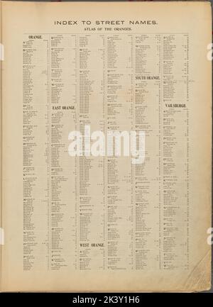 Index zu Straßennamen kartografisch. Atlanten, Karten, Katasterkarten. 1904. Lionel Pincus und Prinzessin Firyal Map Division. Essex County (N.J.), Immobilien , New Jersey , Essex County (N.J.) Stockfoto