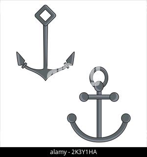 Vektor-Set Von Anker Silhouetten Illustration Isoliert Auf Weißem Hintergrund Stock Vektor