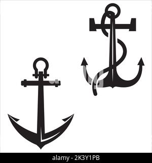 Vektor-Set Von Anker Silhouetten Illustration Isoliert Auf Weißem Hintergrund Stock Vektor