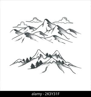 Vektor-Set Von Rocky Mountains Illustration Isoliert Auf Weißem Hintergrund Stock Vektor