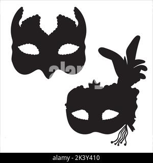 Vektor-Set Von Maskenball Masken Silhouetten Illustration Isoliert Auf Weißem Hintergrund Stock Vektor