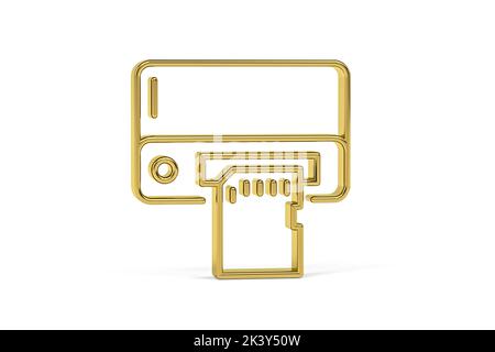 Symbol für Golden 3D USB-Kartenleser auf weißem Hintergrund isoliert - 3D Render Stockfoto