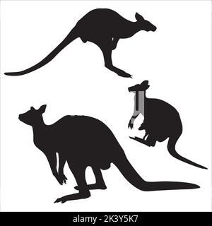 Vektor-Set Von Känguru Silhouetten Illustration Isoliert Auf Weißem Hintergrund Stock Vektor