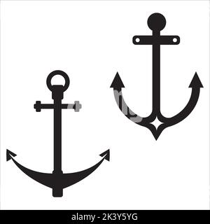 Vektor-Set Von Anker Silhouetten Illustration Isoliert Auf Weißem Hintergrund Stock Vektor