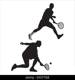 Vektor-Set Von Tennis-Spieler Silhouetten Illustration Isoliert Auf Weißem Hintergrund Stock Vektor