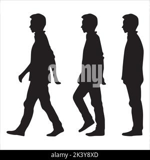 Vektor-Set Von Man Walk Cycle Silhouetten Illustration Isoliert Auf Weißem Hintergrund Stock Vektor