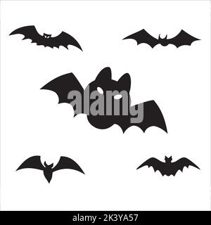 Vektor-Set Von Halloween Fledermäuse Silhouetten Illustration Isoliert Auf Weißem Hintergrund Stock Vektor