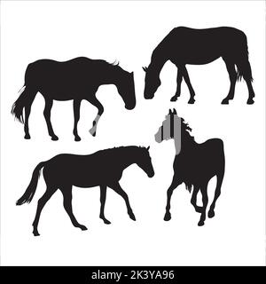 Vektor-Set Von Laufenden Pferden Silhouetten Illustration Isoliert Auf Weißem Hintergrund Stock Vektor