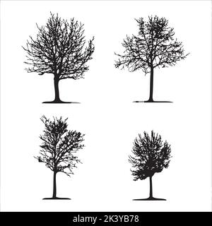 Vektor-Set Von Bäumen Silhouetten Illustration Isoliert Auf Weißem Hintergrund Stock Vektor