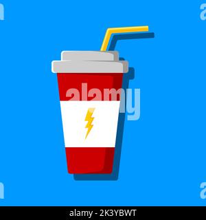 Flaches Bild eines Glases mit einem Getränk und einem Trinkhalm. Vektorgrafik. Stock Vektor