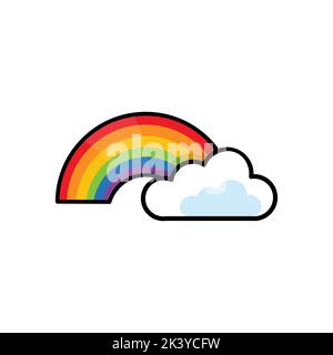 Bild eines Regenbogens und Wolken, Pop-Art Comic-Stil. Vektordarstellung auf weißem Hintergrund isoliert. Stock Vektor