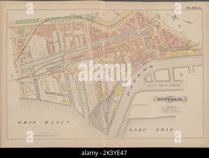 Buffalo, Doppelseite Platte Nr. 5 Karte begrenzt durch Terrasse, Main St., Lake Erie, Erie Basin, Genesee St. kartografisch. Atlanten, Karten. 1891. Lionel Pincus und Prinzessin Firyal Map Division. Immobilien , New York (Staat) , zBuffalo Stockfoto