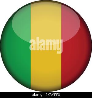 mali Flagge in glänzenden runden Knopf der Ikone. mali Emblem auf weißem Hintergrund isoliert. Nationales Konzeptschild. Unabhängigkeitstag. Vektorgrafik. Stock Vektor