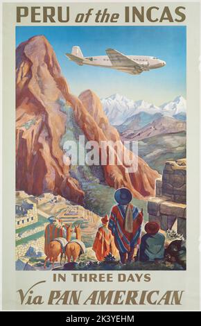 Vintage Pan American Airways Peru of the Inkas Reiseposter Stockfoto