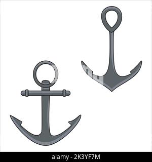 Vektor-Set Von Anker Silhouetten Illustration Isoliert Auf Weißem Hintergrund Stock Vektor