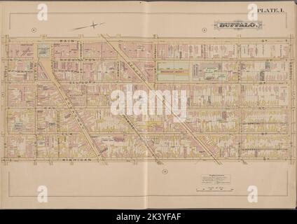 Buffalo, Doppelseite Platte Nr. 1 Karte begrenzt durch Main St., Goodell St., Mighigan St., Eagle St. kartografisch. Atlanten, Karten. 1891. Lionel Pincus und Prinzessin Firyal Map Division. Immobilien , New York (Staat) , zBuffalo Stockfoto