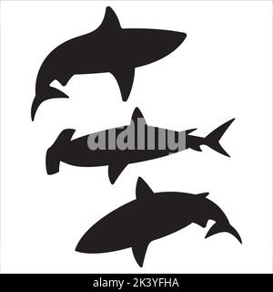 Vektor-Set Von Sharks Silhouetten Illustration Isoliert Auf Weißem Hintergrund Stock Vektor