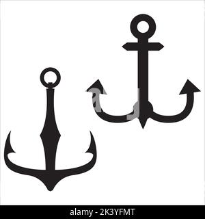 Vektor-Set Von Anker Silhouetten Illustration Isoliert Auf Weißem Hintergrund Stock Vektor