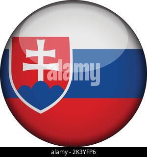 slowakei Flagge in glänzenden runden Knopf der Ikone. slowakei Emblem auf weißem Hintergrund isoliert. Nationales Konzeptschild. Unabhängigkeitstag. Vektorgrafiken Stock Vektor