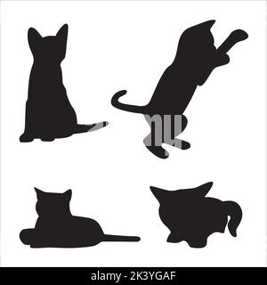 Vektorset Von Katzen Silhouetten Illustration Isoliert Auf Weißem Hintergrund Stock Vektor