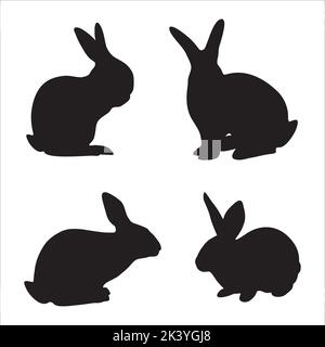 Vektor-Set Von Kaninchen Tier Silhouetten Illustration Isoliert Auf Weißem Hintergrund Stock Vektor