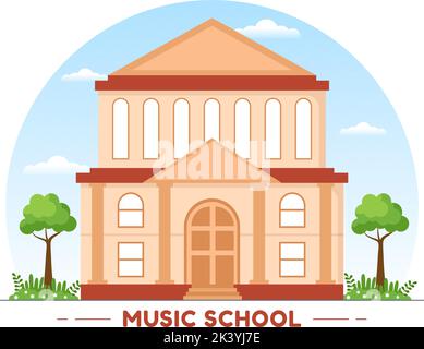 Musik Schule Vorlage in Hand gezeichnet Cartoon flache Illustration Spielen verschiedene Musikinstrumente, Lernen Bildung Musiker und Sänger Stock Vektor