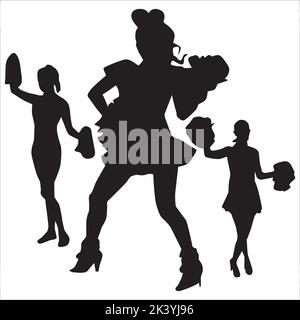 Vektor-Set Von Mädchen Cheerleader Silhouetten Illustration Isoliert Auf Weißem Hintergrund Stock Vektor