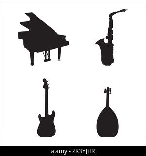 Vektor-Set Von Musikinstrumenten Silhouetten Illustration Isoliert Auf Weißem Hintergrund Stock Vektor