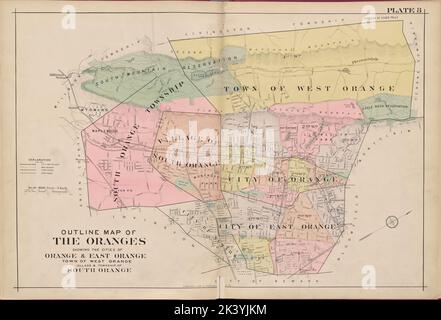 Essex County, V. 3, Doppelseite Platte Nr. 8 Karte begrenzt durch Übersichtskarte der Orangen mit den Städten Orange & East Orange Stadt West Orange Village & Township South Orange A.H. Mueller (Verlag). Kartografisch. Atlanten, Karten. 1906. Lionel Pincus und Prinzessin Firyal Map Division. Essex County (N.J.), Newark (N.J.) Stockfoto