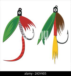 Vektor-Set Von Fliegenfischen Lockt Haken Illustration Isoliert Auf Weißem Hintergrund Stock Vektor