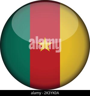 kamerun Flagge in glänzenden runden Knopf der Ikone. kamerun Emblem isoliert auf weißem Hintergrund. Nationales Konzeptschild. Unabhängigkeitstag. Vektorgrafiken Stock Vektor