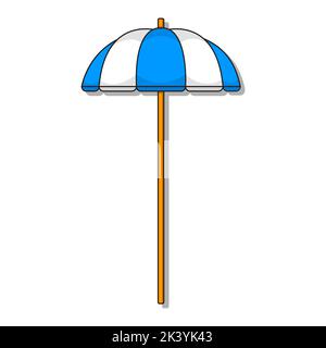 Cartoon-Illustration eines blau-weißen Sonnenschirms auf weißem Hintergrund. Stock Vektor