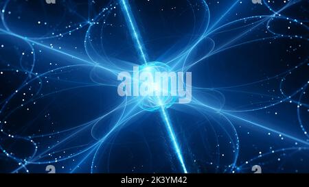 Blau glühender futuristischer Quantenhub, computergenerierter abstrakter Hintergrund, 3D Rendering Stockfoto