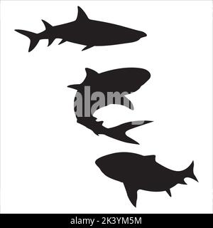 Vektor-Set Von Sharks Silhouetten Illustration Isoliert Auf Weißem Hintergrund Stock Vektor